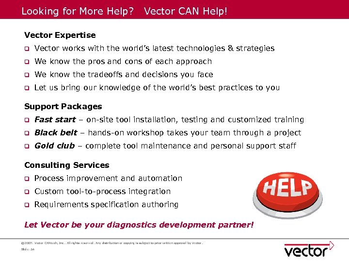 Looking for More Help? Vector CAN Help! Vector Expertise q Vector works with the