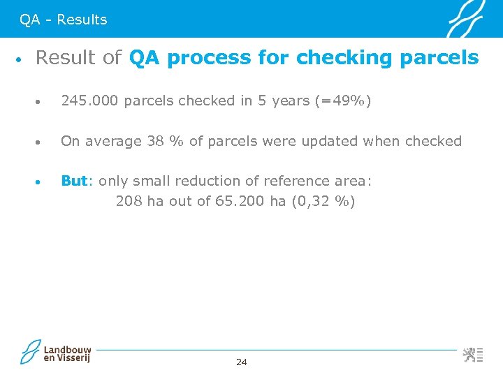QA - Results • Result of QA process for checking parcels • 245. 000