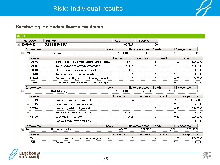 Risk: individual results 39 