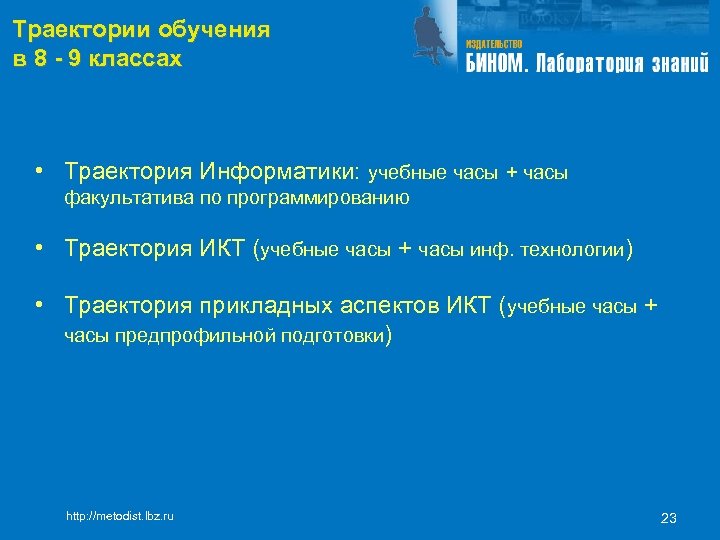 Траектории обучения в 8 - 9 классах • Траектория Информатики: учебные часы + часы