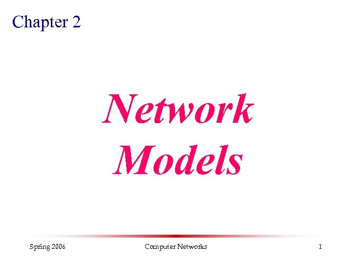 Chapter 2 Network Models Spring 2006 Computer Networks 1 