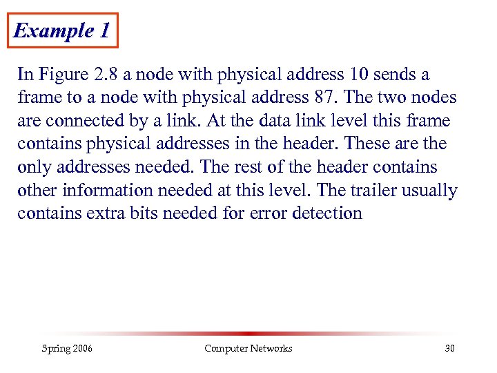 Example 1 In Figure 2. 8 a node with physical address 10 sends a