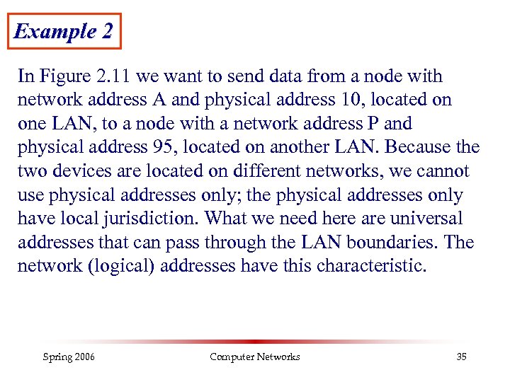 Example 2 In Figure 2. 11 we want to send data from a node