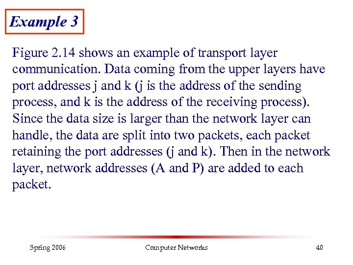 Example 3 Figure 2. 14 shows an example of transport layer communication. Data coming