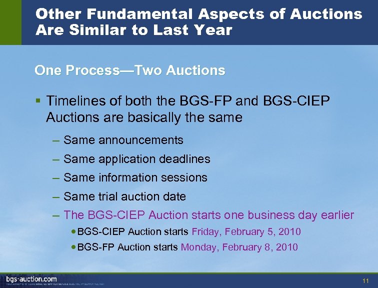 Other Fundamental Aspects of Auctions Are Similar to Last Year One Process—Two Auctions §