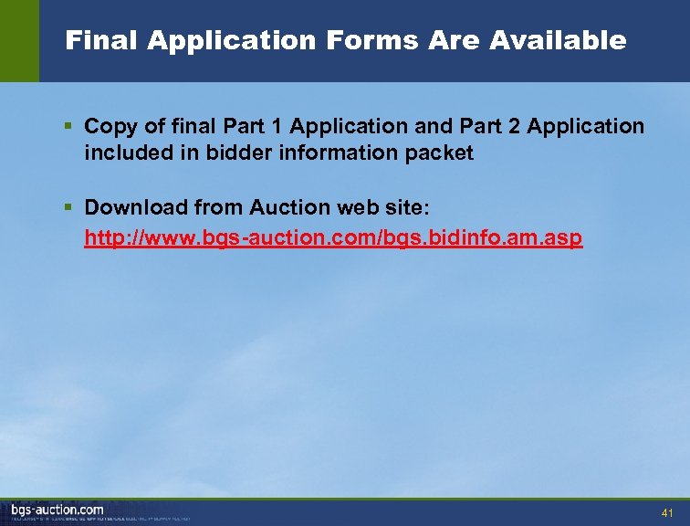 Final Application Forms Are Available § Copy of final Part 1 Application and Part