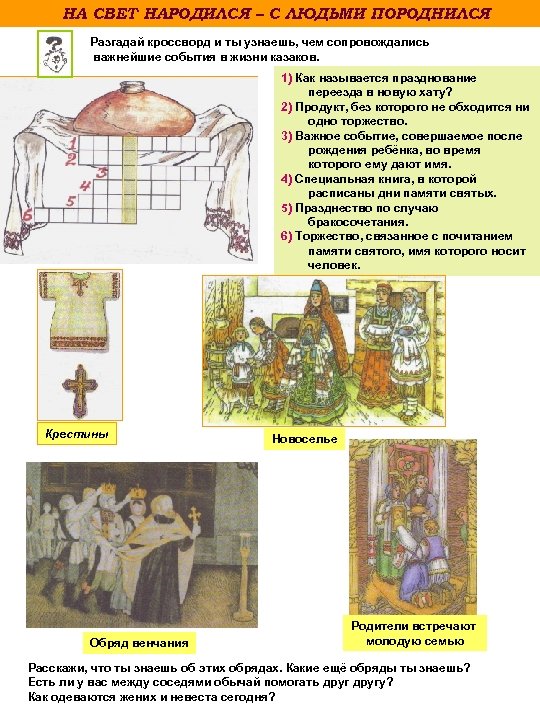 НА СВЕТ НАРОДИЛСЯ – С ЛЮДЬМИ ПОРОДНИЛСЯ Разгадай кроссворд и ты узнаешь, чем сопровождались