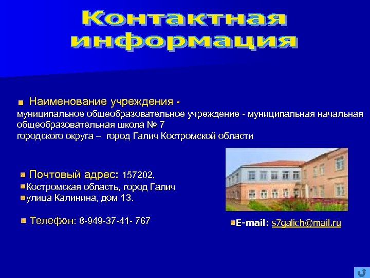 Наименование учреждения муниципальное общеобразовательное учреждение - муниципальная начальная общеобразовательная школа № 7 городского округа