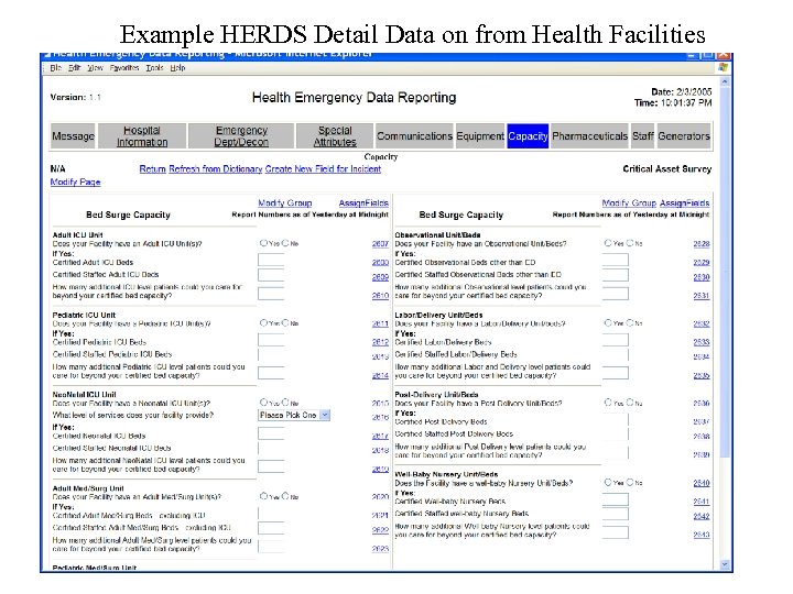 Example HERDS Detail Data on from Health Facilities 