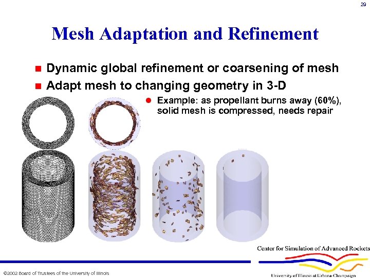 29 Mesh Adaptation and Refinement Dynamic global refinement or coarsening of mesh n Adapt