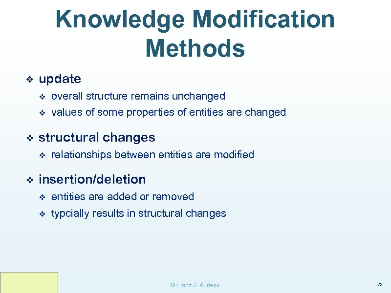 Knowledge Modification Methods ❖ update v v ❖ overall structure remains unchanged values of