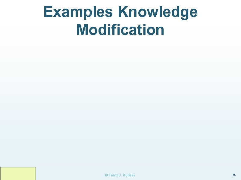 Examples Knowledge Modification © Franz J. Kurfess 74 