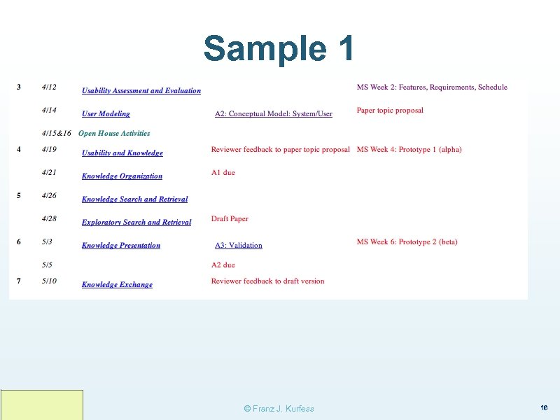 Sample 1 © Franz J. Kurfess 16 