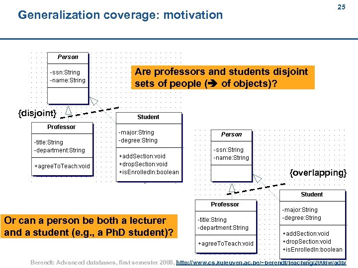 25 Generalization coverage: motivation Are professors and students disjoint sets of people ( of