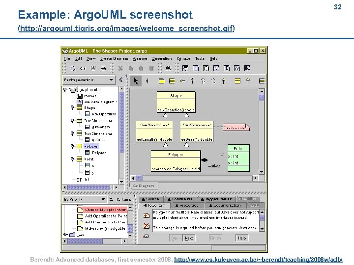Example: Argo. UML screenshot 32 (http: //argouml. tigris. org/images/welcome_screenshot. gif) Berendt: Advanced databases, first