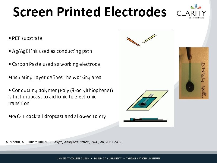 Screen Printed Electrodes • PET substrate • Ag/Ag. Cl ink used as conducting path