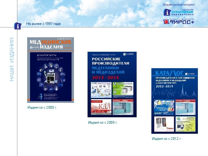 НАШИ ИЗДАНИЯ На рынке с 1997 года Издается с 2000 г. Издается с 2009