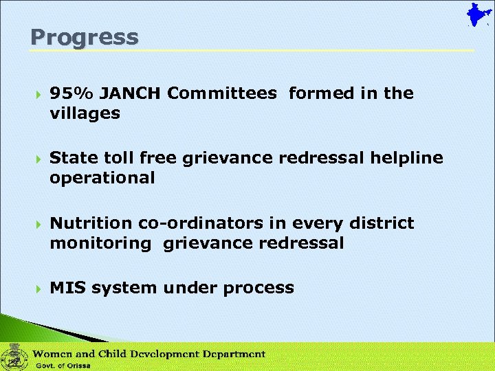 Progress 95% JANCH Committees formed in the villages State toll free grievance redressal helpline