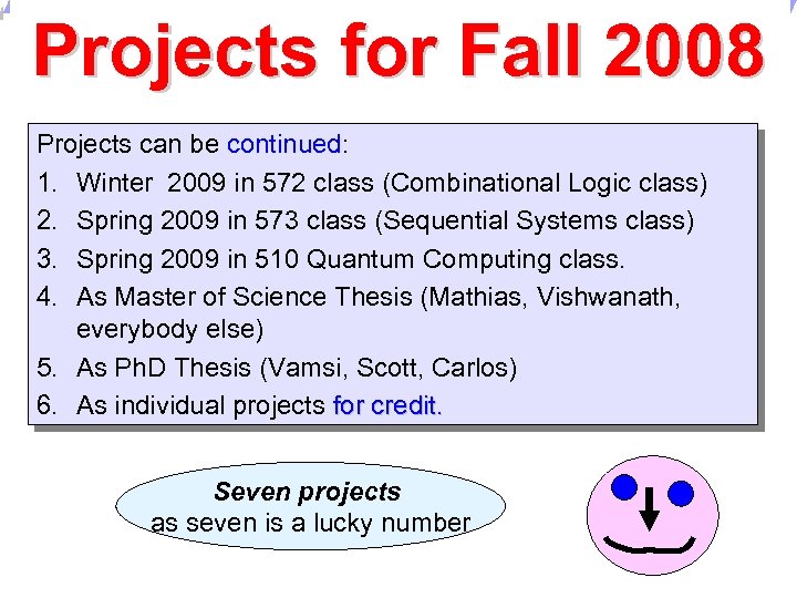 Universität Dortmund Projects for Fall 2008 Projects can be continued: 1. Winter 2009 in