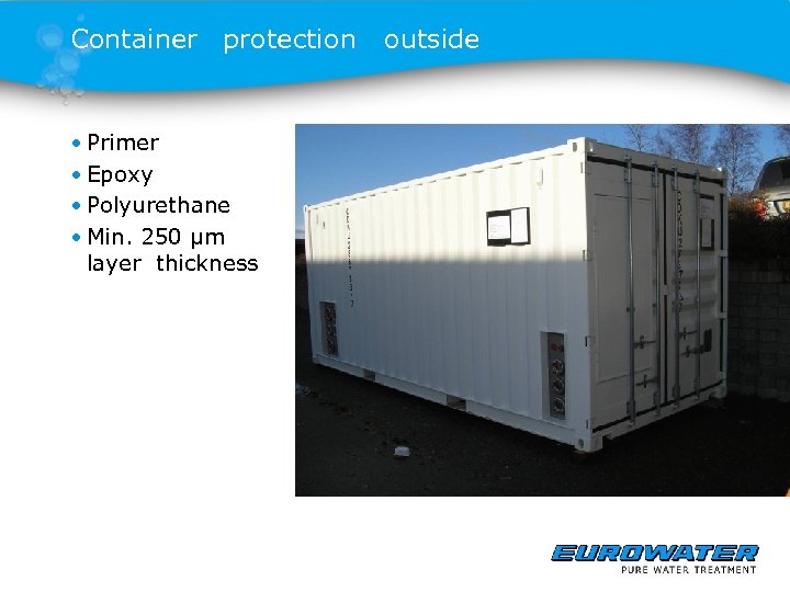 Container protection • Primer • Epoxy • Polyurethane • Min. 250 µm layer thickness