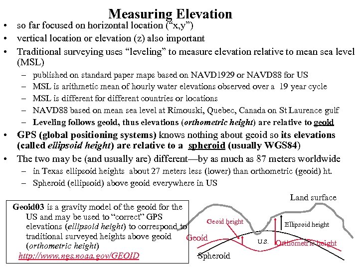 Measuring Elevation • so far focused on horizontal location (“x, y”) • vertical location