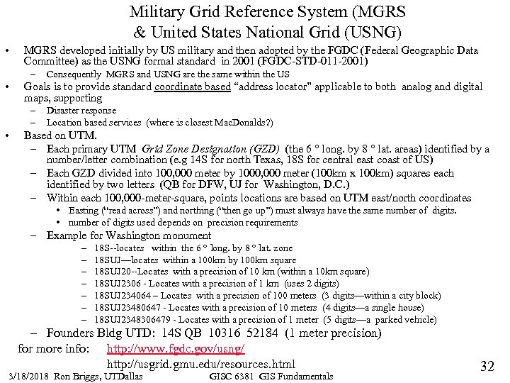 Military Grid Reference System (MGRS & United States National Grid (USNG) • MGRS developed