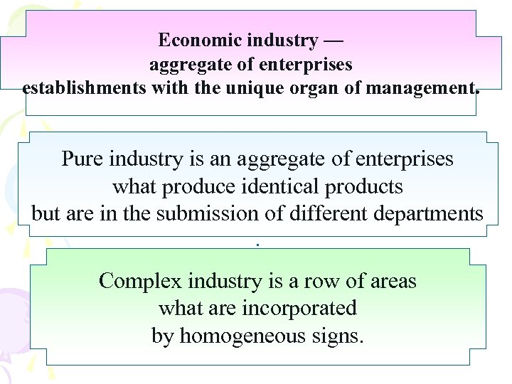 Economic industry — aggregate of enterprises establishments with the unique organ of management. Pure