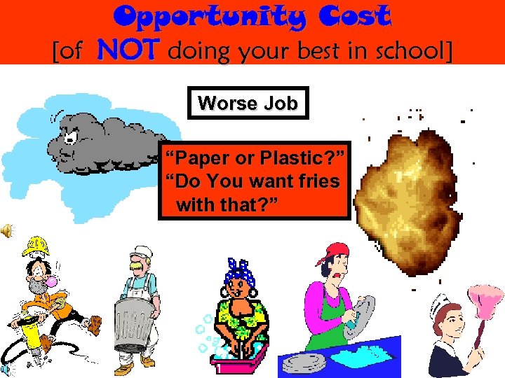 Opportunity Cost [of NOT doing your best in school] Worse Job “Paper or Plastic?