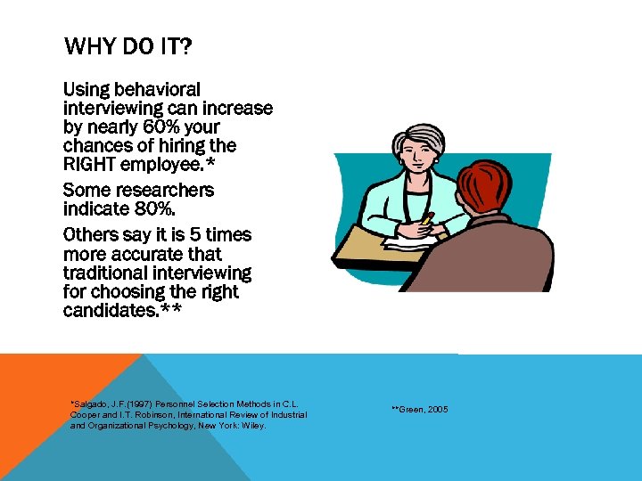 WHY DO IT? Using behavioral interviewing can increase by nearly 60% your chances of