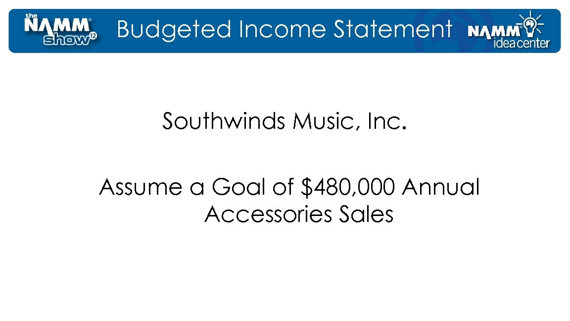 Budgeted Income Statement Southwinds Music, Inc. Assume a Goal of $480, 000 Annual Accessories