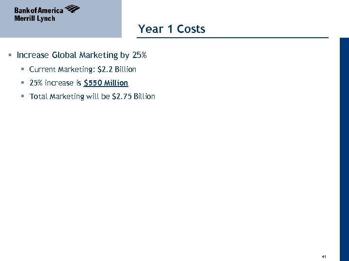 04 April 2011 Year 1 Costs § Increase Global Marketing by 25% § Current