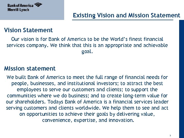 04 April 2011 Existing Vision and Mission Statement Vision Statement Our vision is for