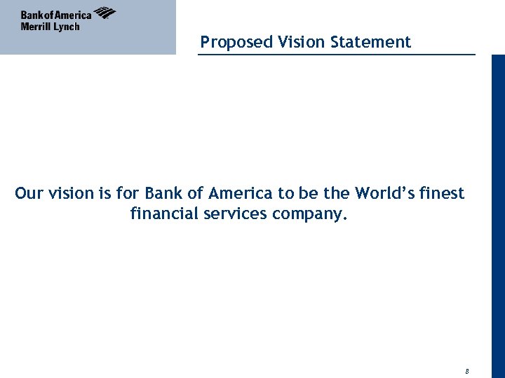 04 April 2011 Proposed Vision Statement Our vision is for Bank of America to