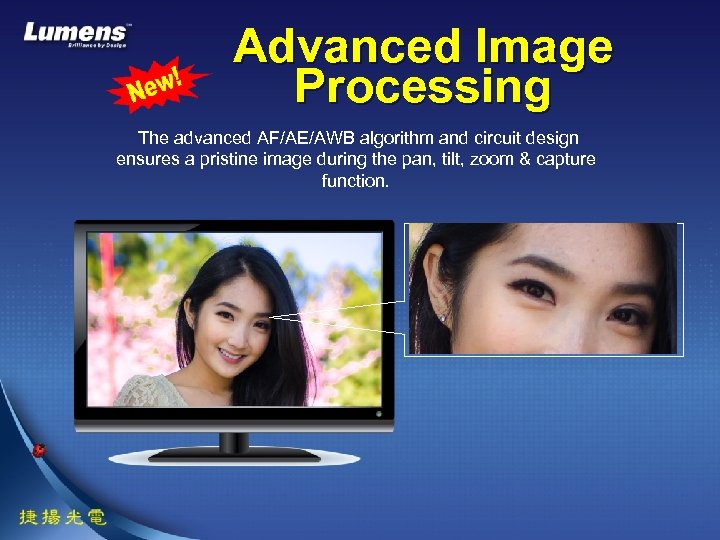 Advanced Image Processing The advanced AF/AE/AWB algorithm and circuit design ensures a pristine image