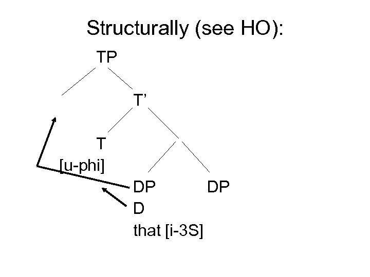 Structurally (see HO): TP T’ T [u-phi] DP DP D that [i-3 S] 