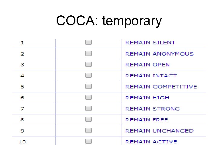 COCA: temporary 