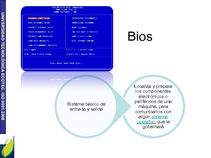 UNIVERSIDAD TECNOLÓGICA ECOTEC. ISO 9001: 2008 Bios Sistema básico de entrada y salida Localiza