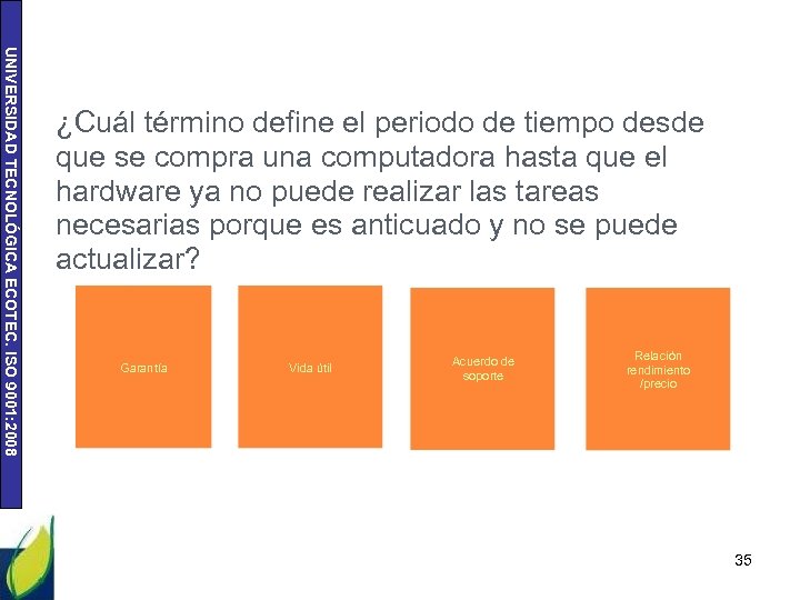 UNIVERSIDAD TECNOLÓGICA ECOTEC. ISO 9001: 2008 ¿Cuál término define el periodo de tiempo desde
