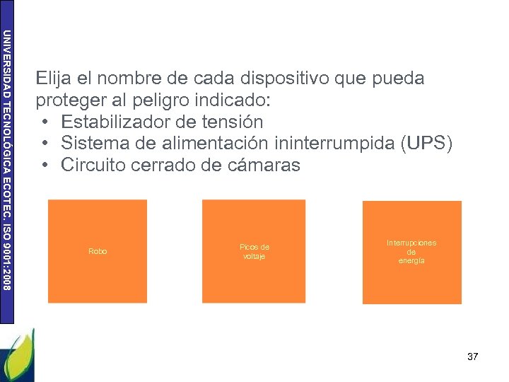 UNIVERSIDAD TECNOLÓGICA ECOTEC. ISO 9001: 2008 Elija el nombre de cada dispositivo que pueda