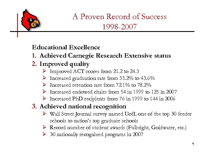 A Proven Record of Success 1998 -2007 Educational Excellence 1. Achieved Carnegie Research Extensive
