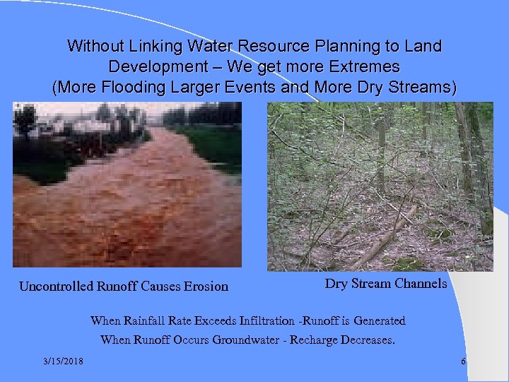 Without Linking Water Resource Planning to Land Development – We get more Extremes (More