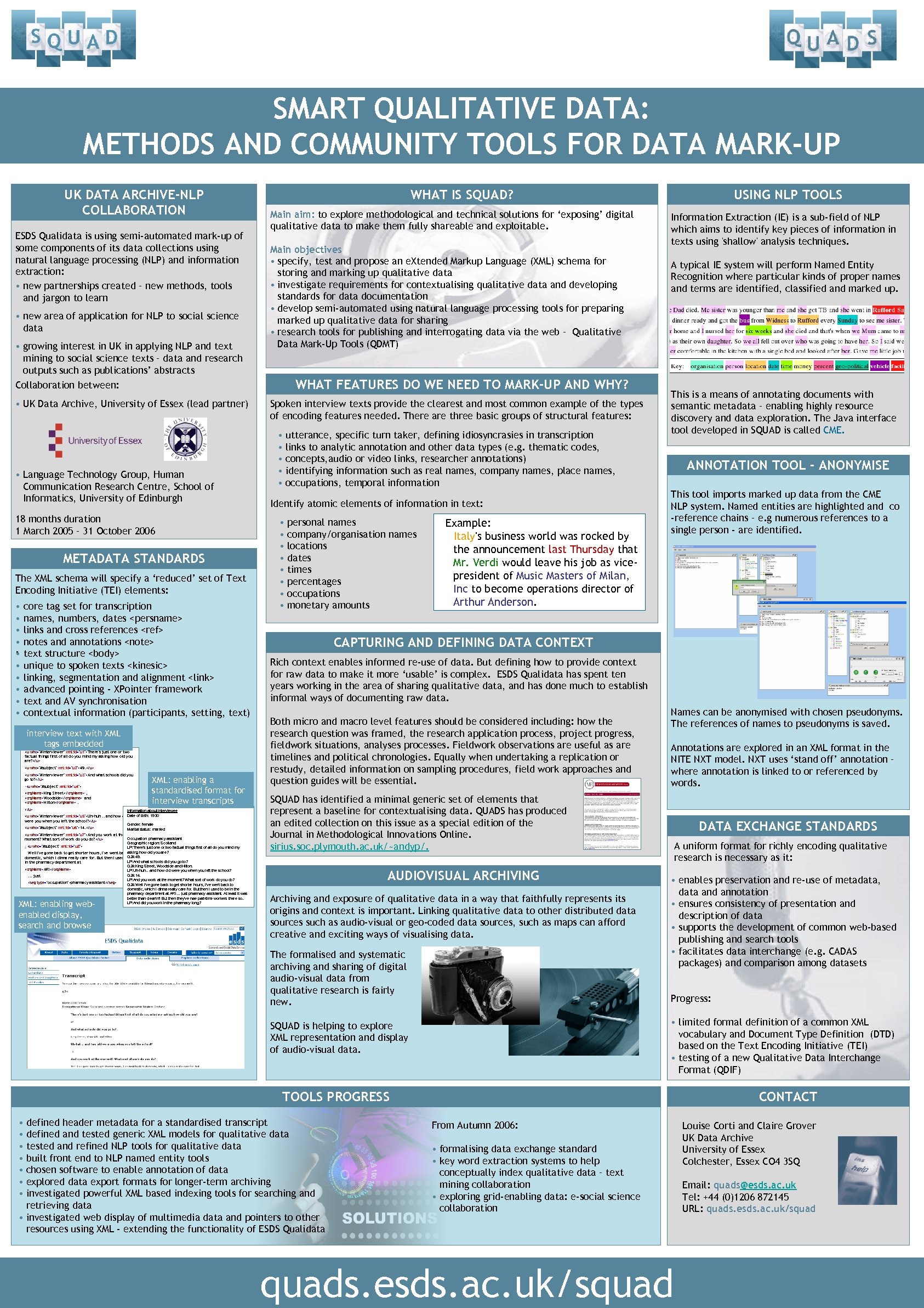 SMART QUALITATIVE DATA: METHODS AND COMMUNITY TOOLS FOR DATA MARK-UP UK DATA ARCHIVE-NLP COLLABORATION