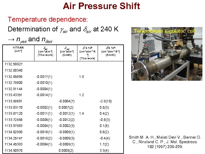 Air Pressure Shift Temperature dependence: Determination of air and air at 240 K →