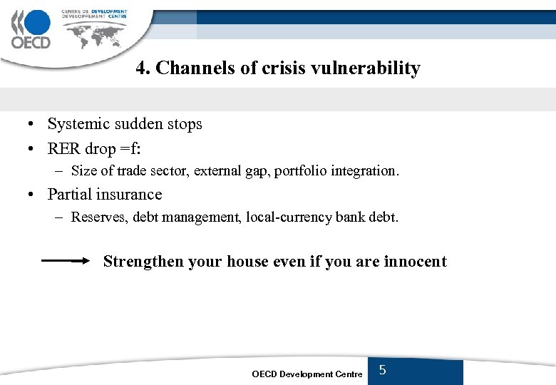 4. Channels of crisis vulnerability • Systemic sudden stops • RER drop =f: –