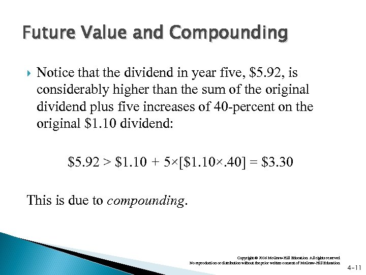 Future Value and Compounding Notice that the dividend in year five, $5. 92, is