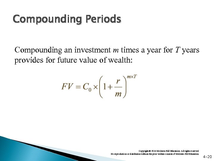 Compounding Periods Compounding an investment m times a year for T years provides for