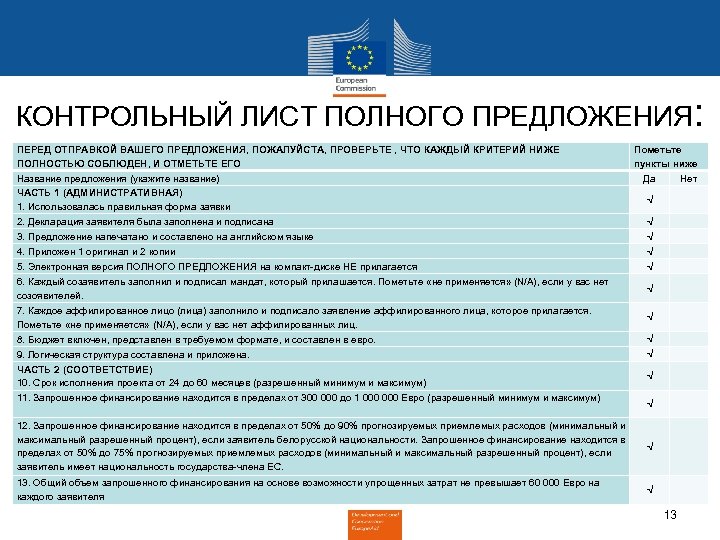 КОНТРОЛЬНЫЙ ЛИСТ ПОЛНОГО ПРЕДЛОЖЕНИЯ: ПЕРЕД ОТПРАВКОЙ ВАШЕГО ПРЕДЛОЖЕНИЯ, ПОЖАЛУЙСТА, ПРОВЕРЬТЕ , ЧТО КАЖДЫЙ КРИТЕРИЙ