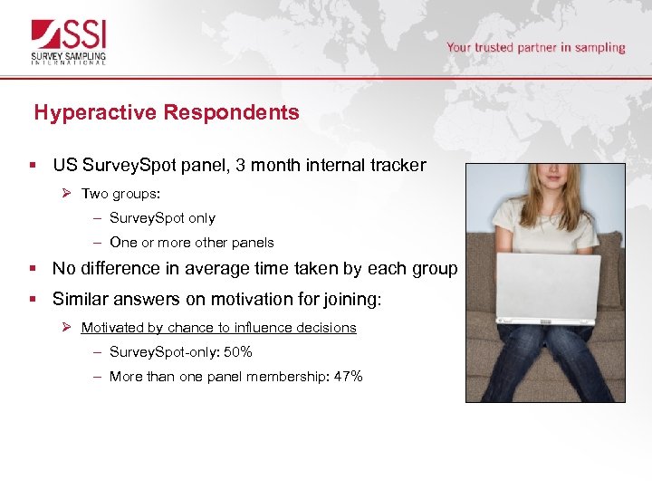 Hyperactive Respondents § US Survey. Spot panel, 3 month internal tracker Ø Two groups: