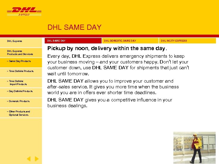 DHL SAME DAY DHL Express Products and Services − Same Day Products − Time