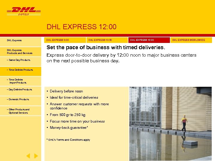 DHL EXPRESS 12: 00 DHL Express Products and Services − Same Day Products DHL